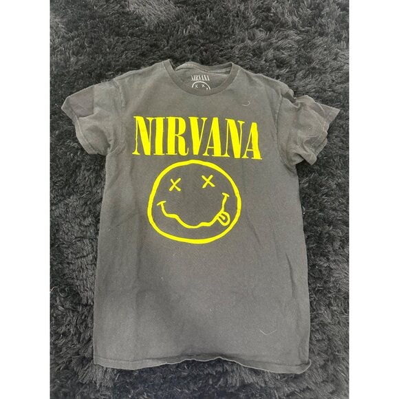 Nirvana Smiley Face Black T-Shirt Small 100% Cotton Band Merch Unisex Vintage - Picture 1 of 6